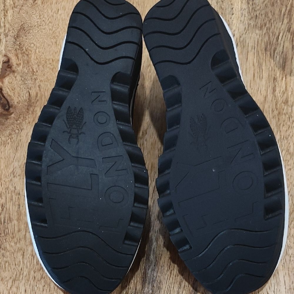 Fly London Black and White Women's Wedges - Picture 6 of 8
